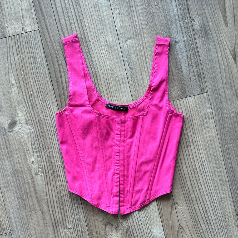 One by One Hot Pink Corset Tank Top